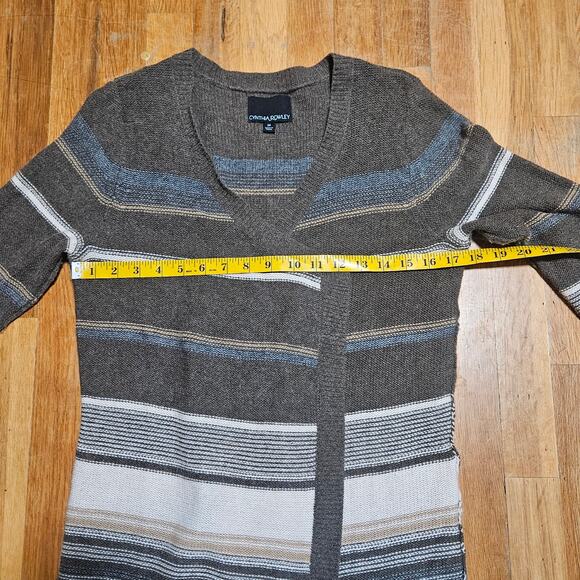 Cynthia Rowley Sweater Size M Brown Wool‎ Cashmere Long Cardigan Striped Cozy - Picture 6 of 8